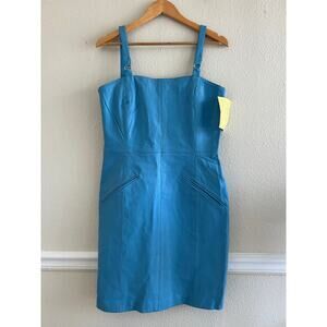 Stylework Newportnews 90s All Leather Sheath Dress Blue Western Cowgirl